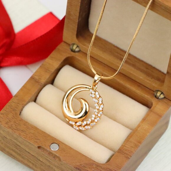 "Elegant Rose Gold Spiral Pendant with Sparkling Stone Accents, XPPT1243 - Picture 10 of 12